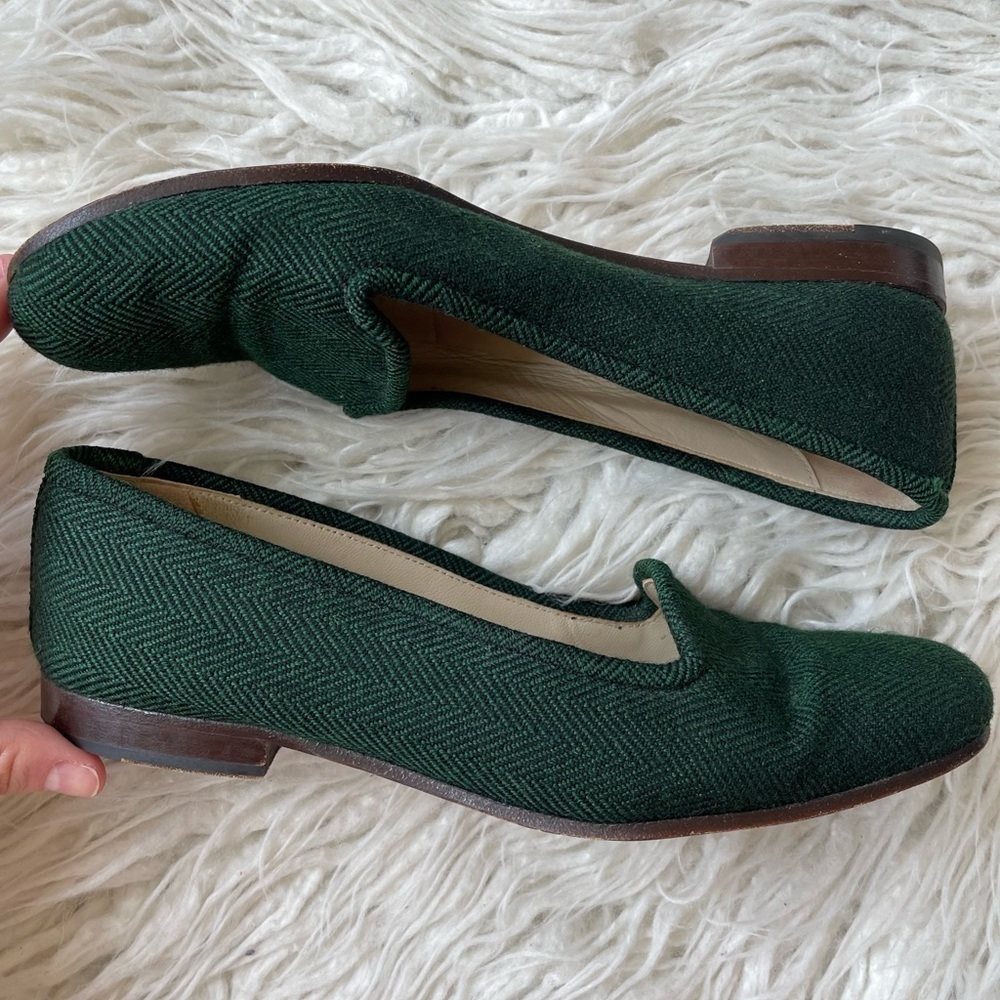 Stubbs and Wootton Women’s Green Herringbone Loafer Flat Shoes EUC Size 6.5